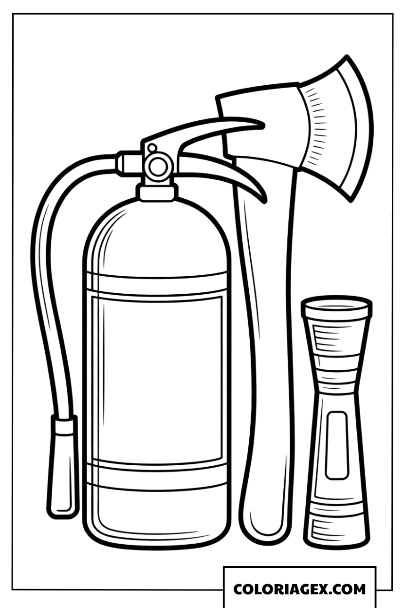 Dessin d'outils de pompiers essentiels à colorier