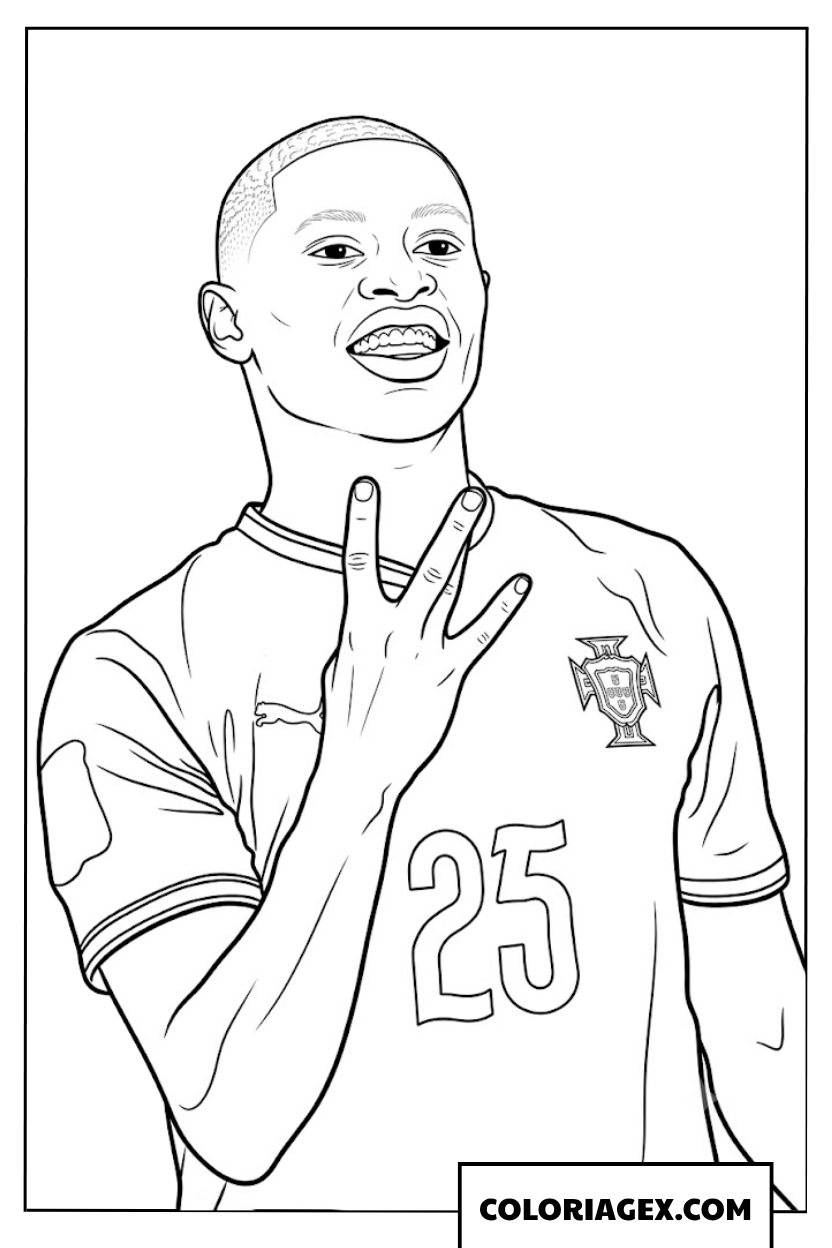 Dessin du defenseur Nuno Mendes numero 25 celebrant son but