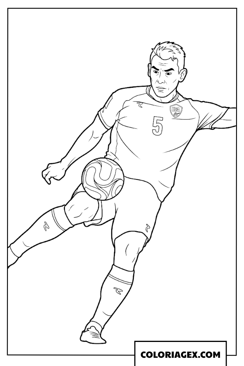 Dessin du defenseur Rustamjon Ashurmatov numero 5 contrant la balle