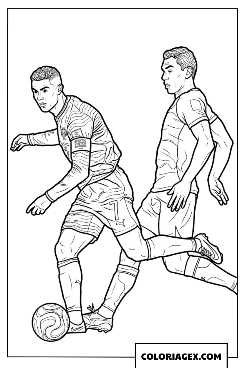 Dessin du duel de balle entre Ronaldo et un joueur ouzbek