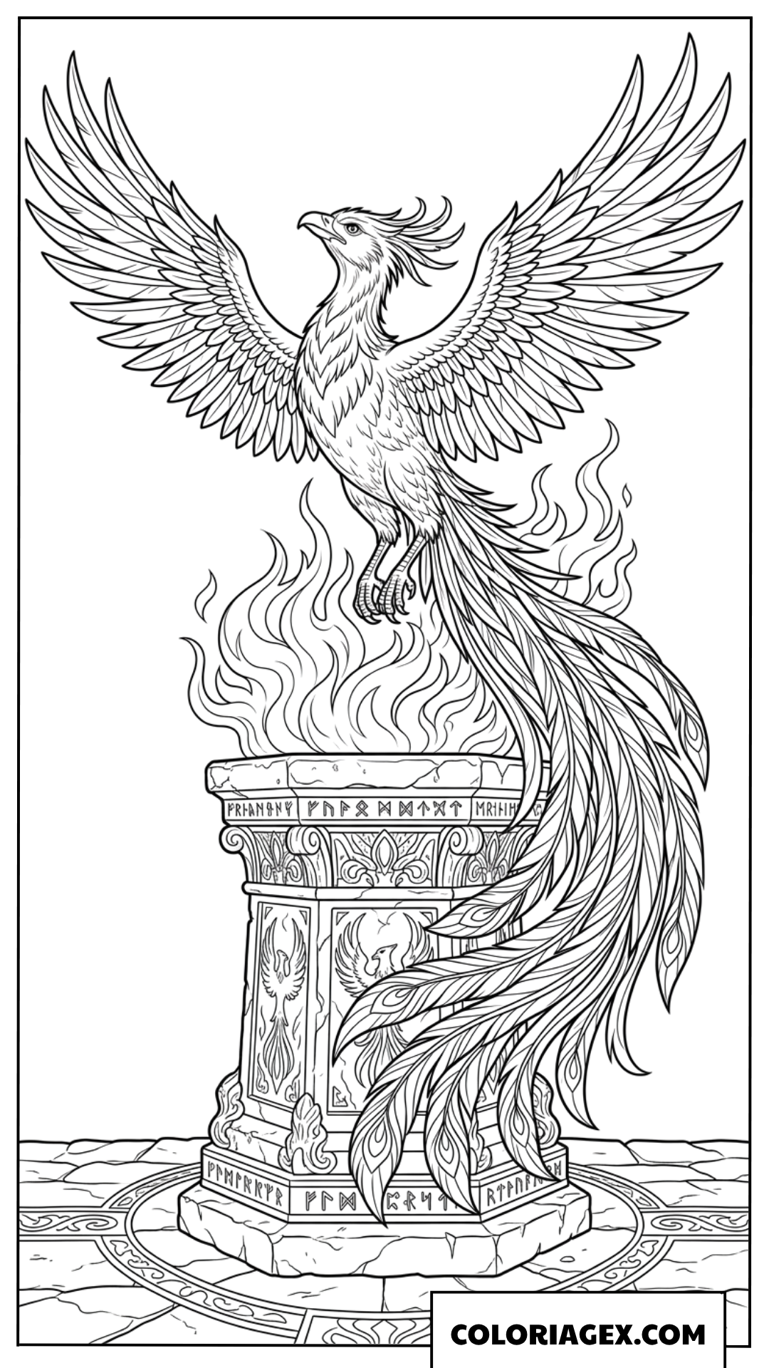 Dessin du phenix Fawkes renaissant de ses cendres