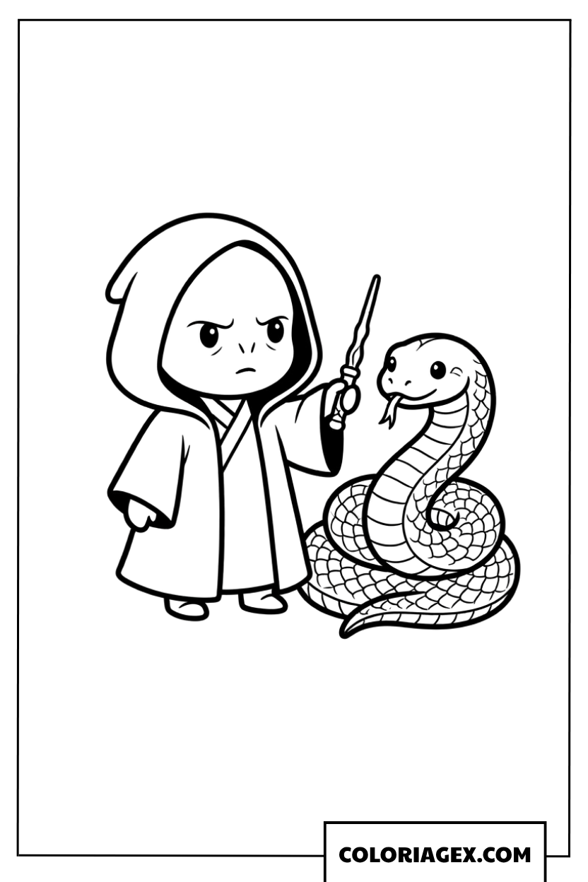 Dessin du seigneur Voldemort et son serpent Nagini