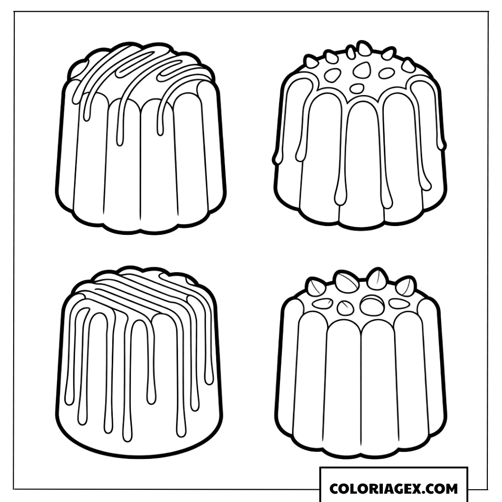 Dessin d'un assortiment de quatre petits gâteaux variés