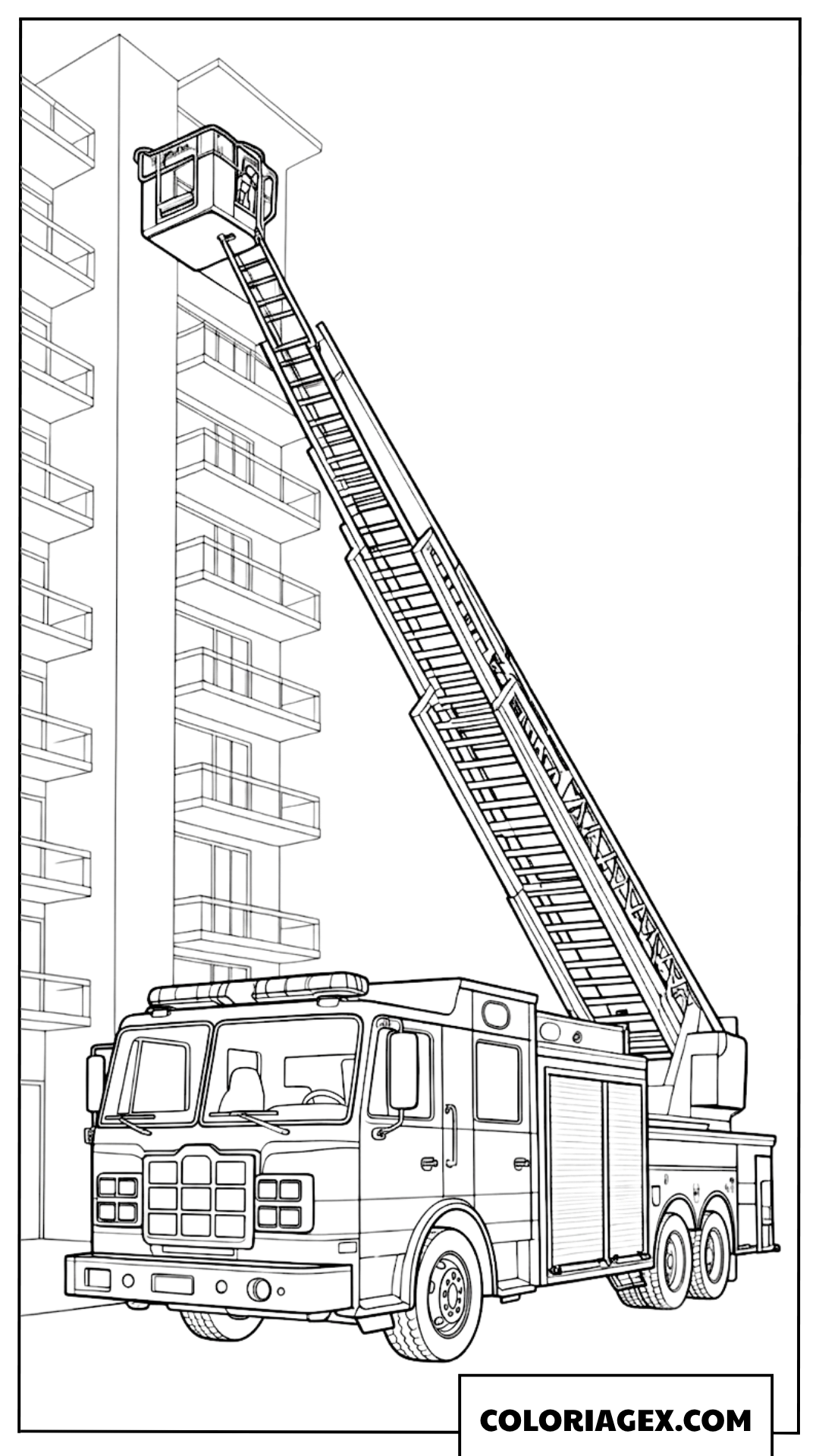 Dessin dun camion de pompier avec grande echelle en action