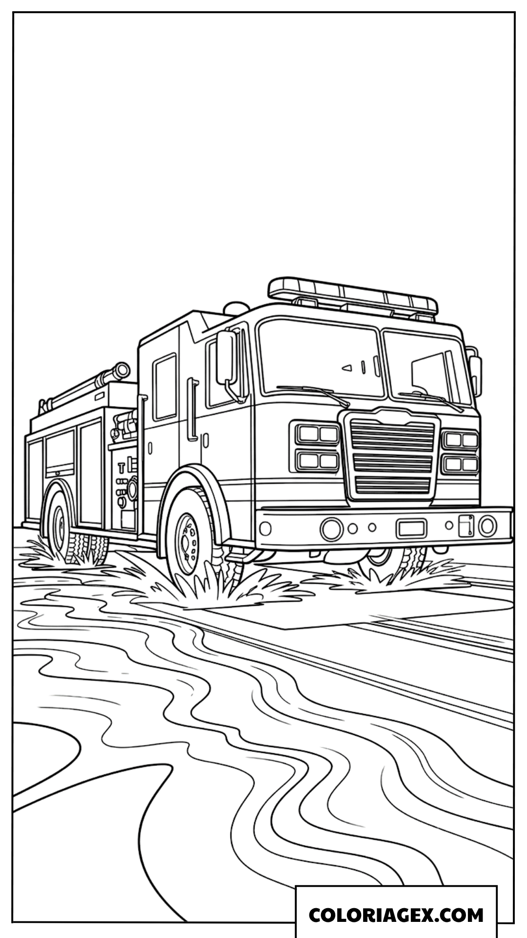 Dessin dun camion de pompier traversant une grande flaque