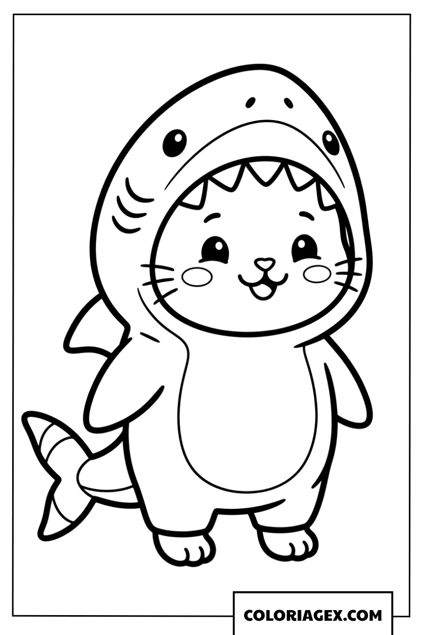 Dessin d'un chaton rigolo en costume de requin