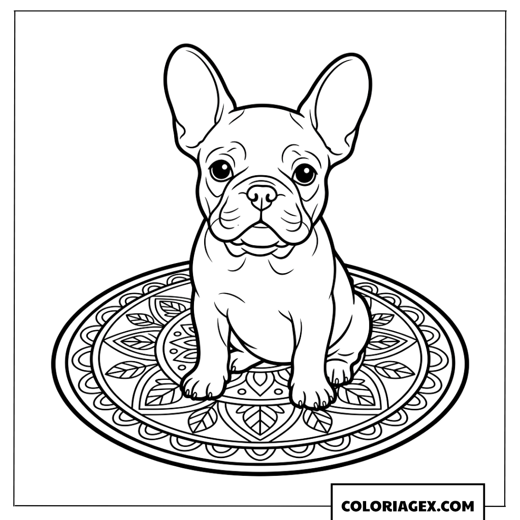 Dessin d'un chiot Bouledogue sur un tapis orné