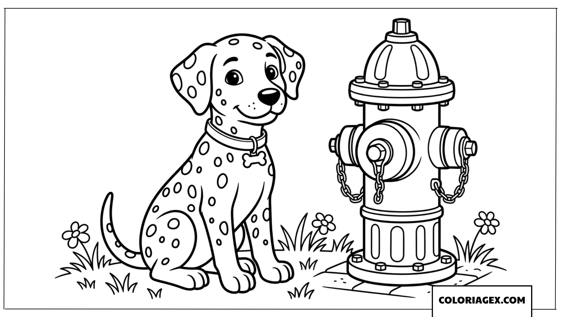 Dessin d'un chiot dalmatien près d'une borne d'incendie