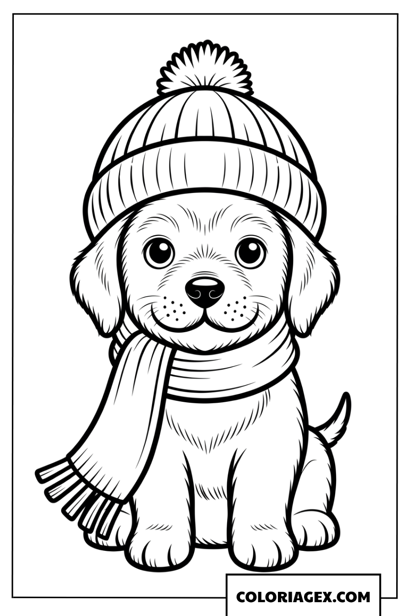 Dessin d'un chiot d'hiver au chaud