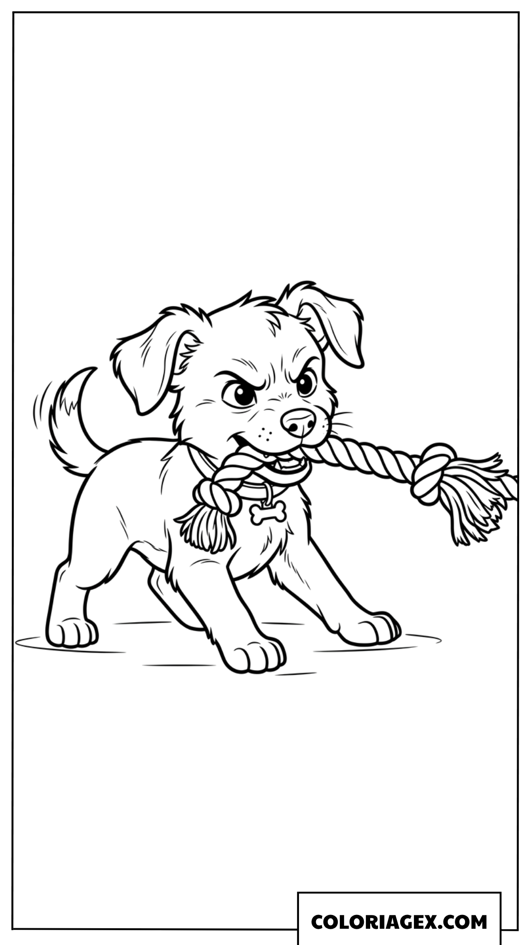Dessin d'un chiot enthousiaste jouant au tir à la corde
