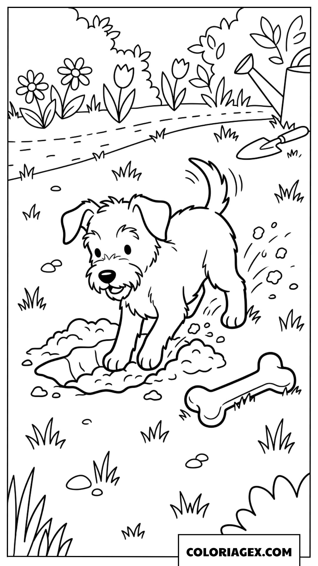 Dessin d'un chiot espiègle creusant un trou dans la terre