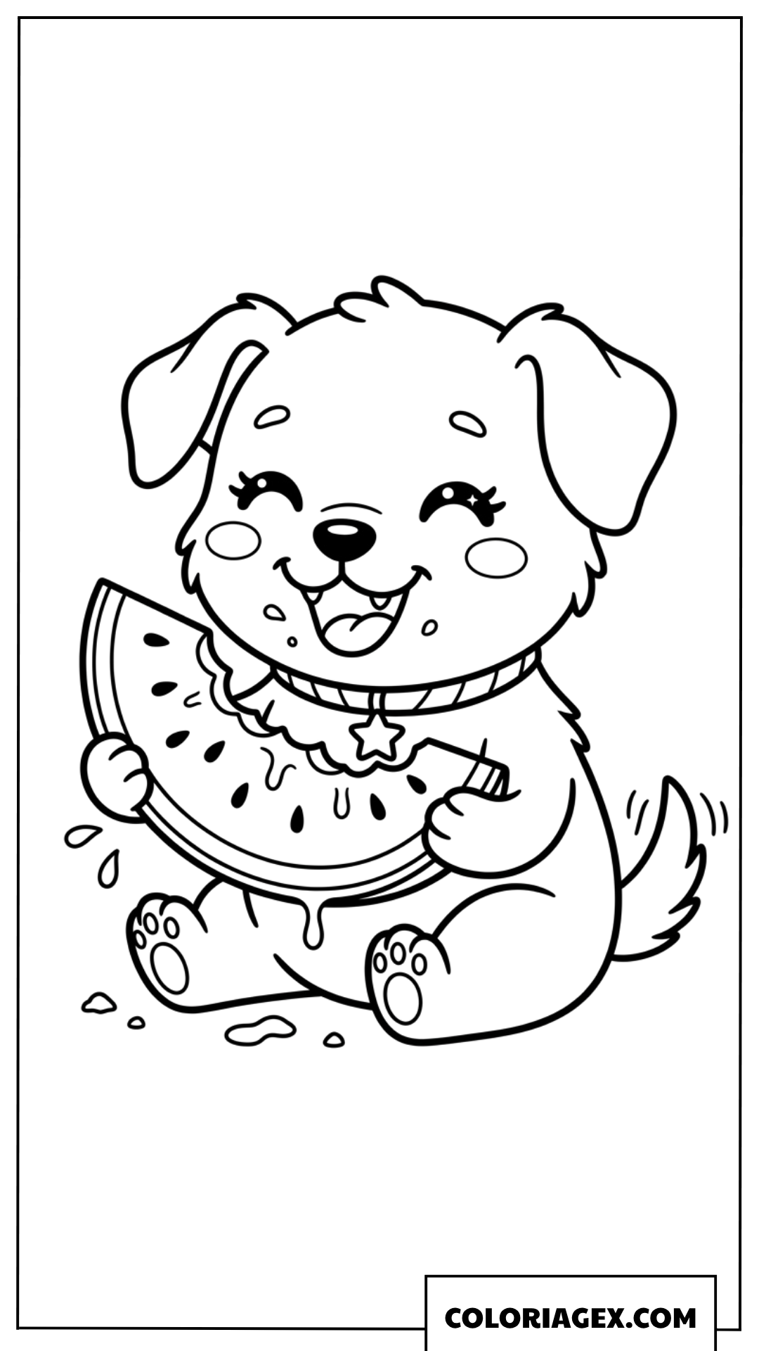 Dessin d'un chiot mangeant de la pastèque