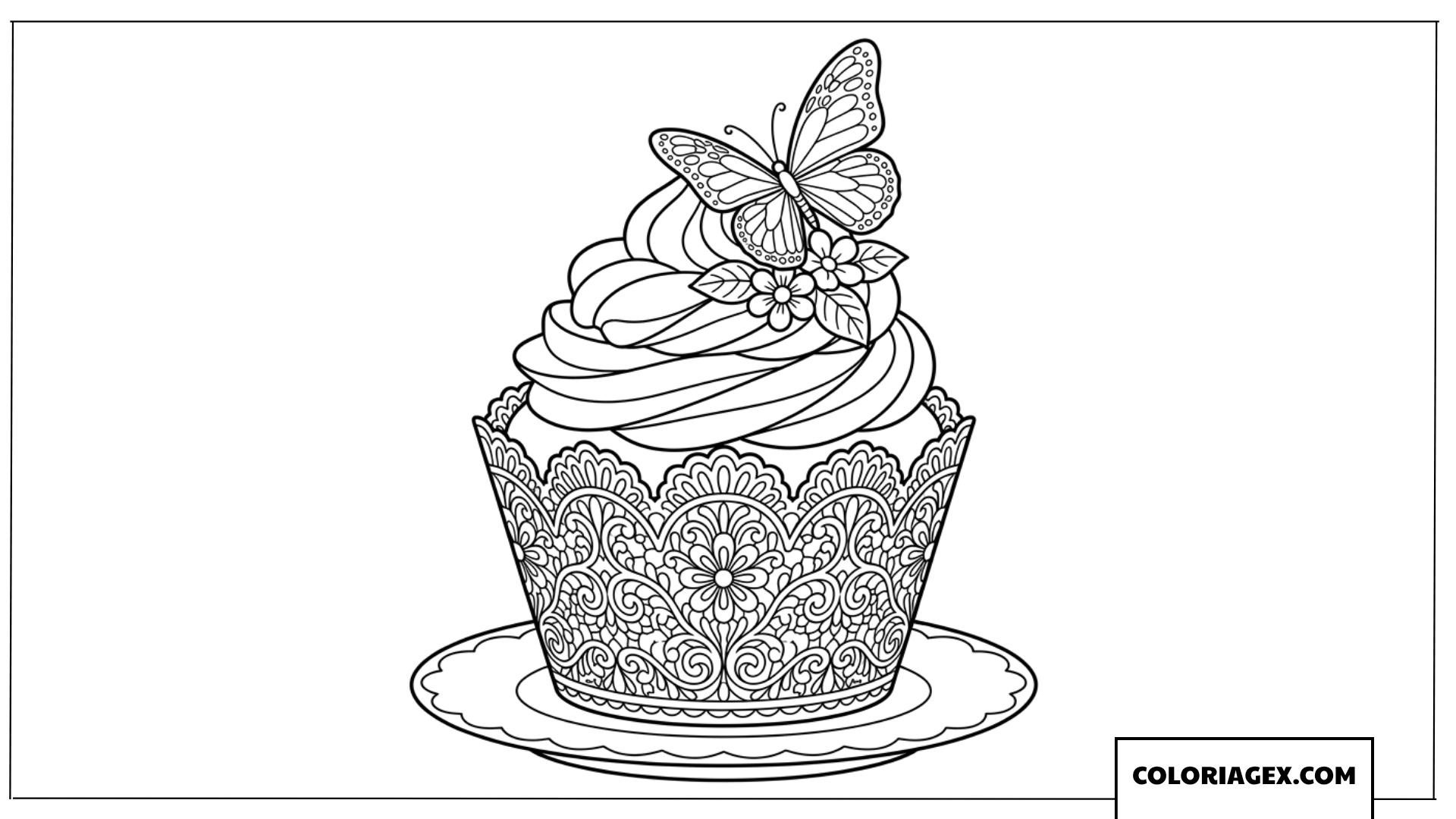 Dessin d'un cupcake de mariage avec un papillon