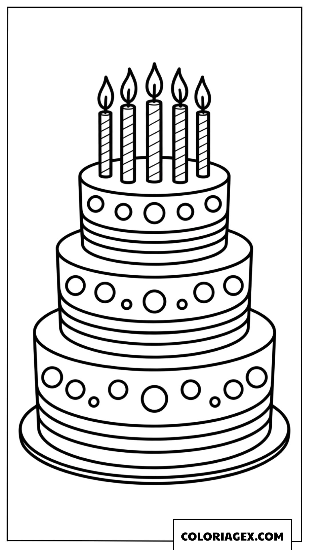 Dessin d'un gâteau d'anniversaire à trois étages décoré de pois