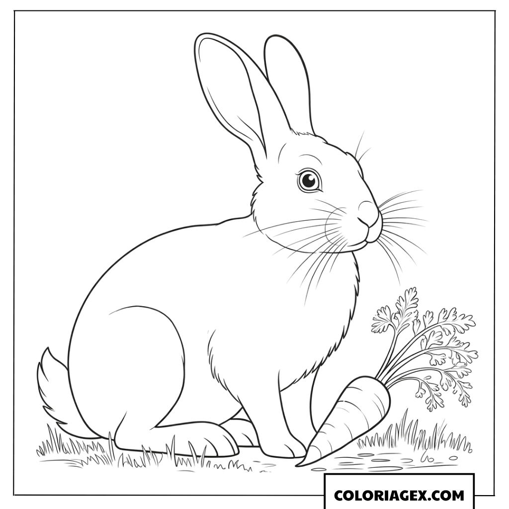 Dessin d'un joli lapin à côté d'une grosse carotte