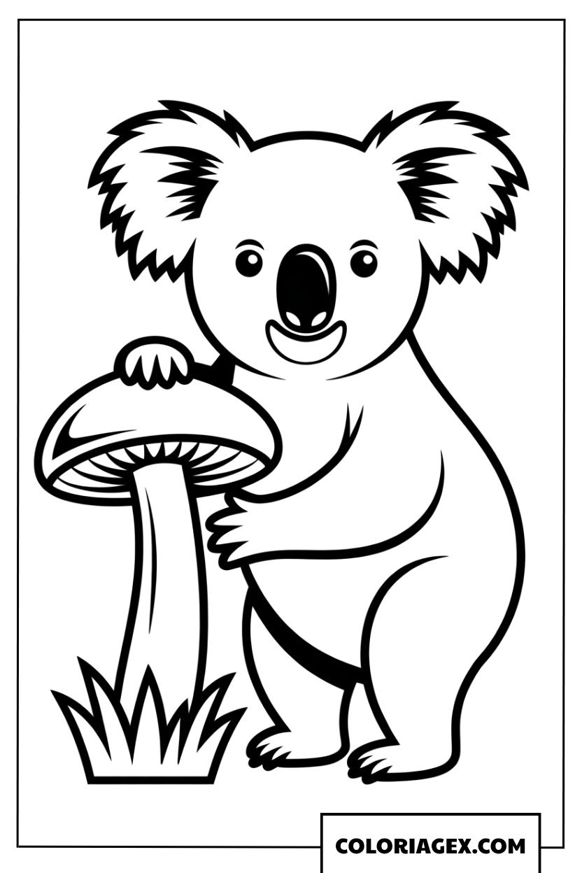 Dessin dun koala curieux decouvrant un champignon