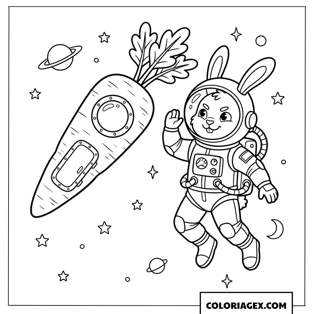 Dessin d'un lapin astronaute explorant l'espace