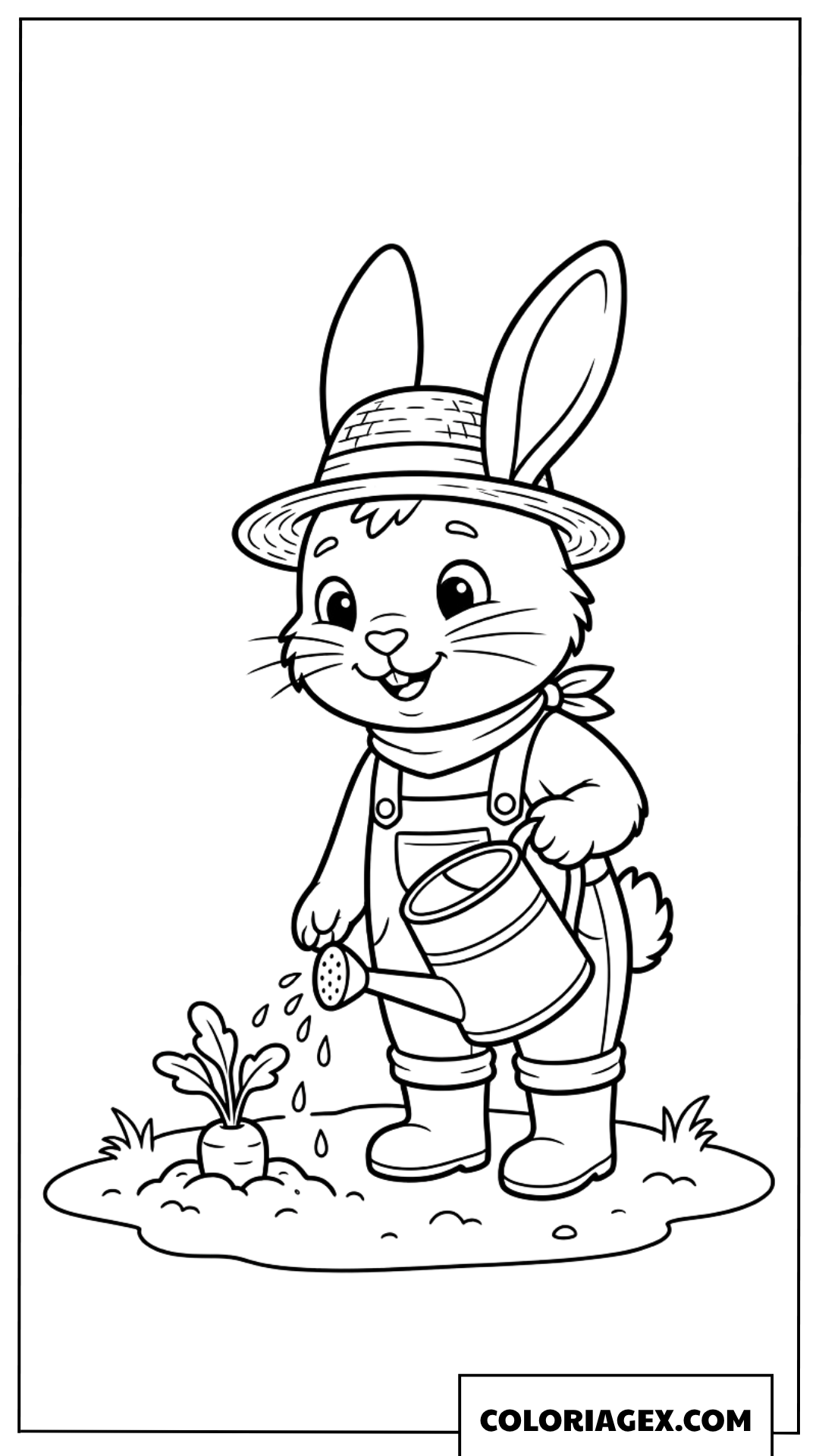 Dessin d'un lapin jardinier mignon arrosant une carotte