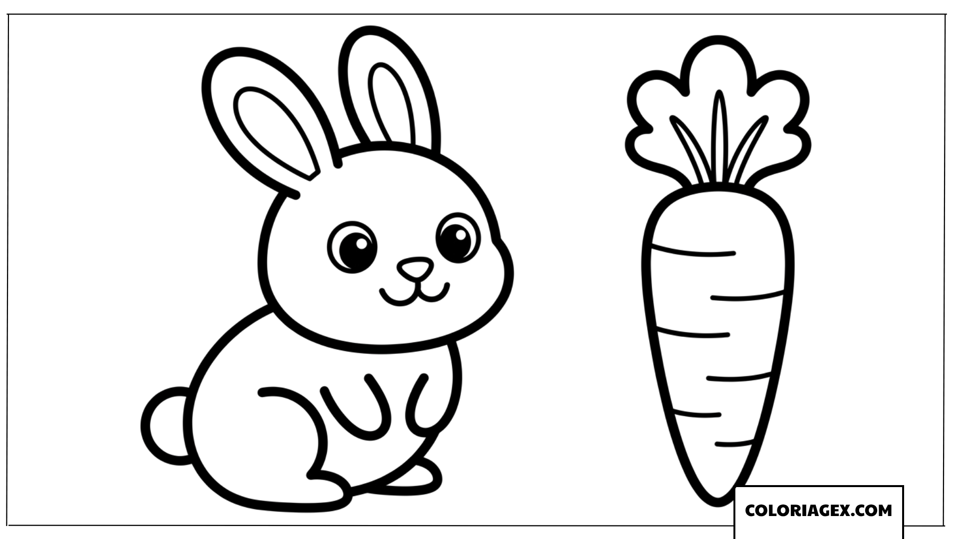 Dessin d'un lapin joyeux à côté d'une carotte