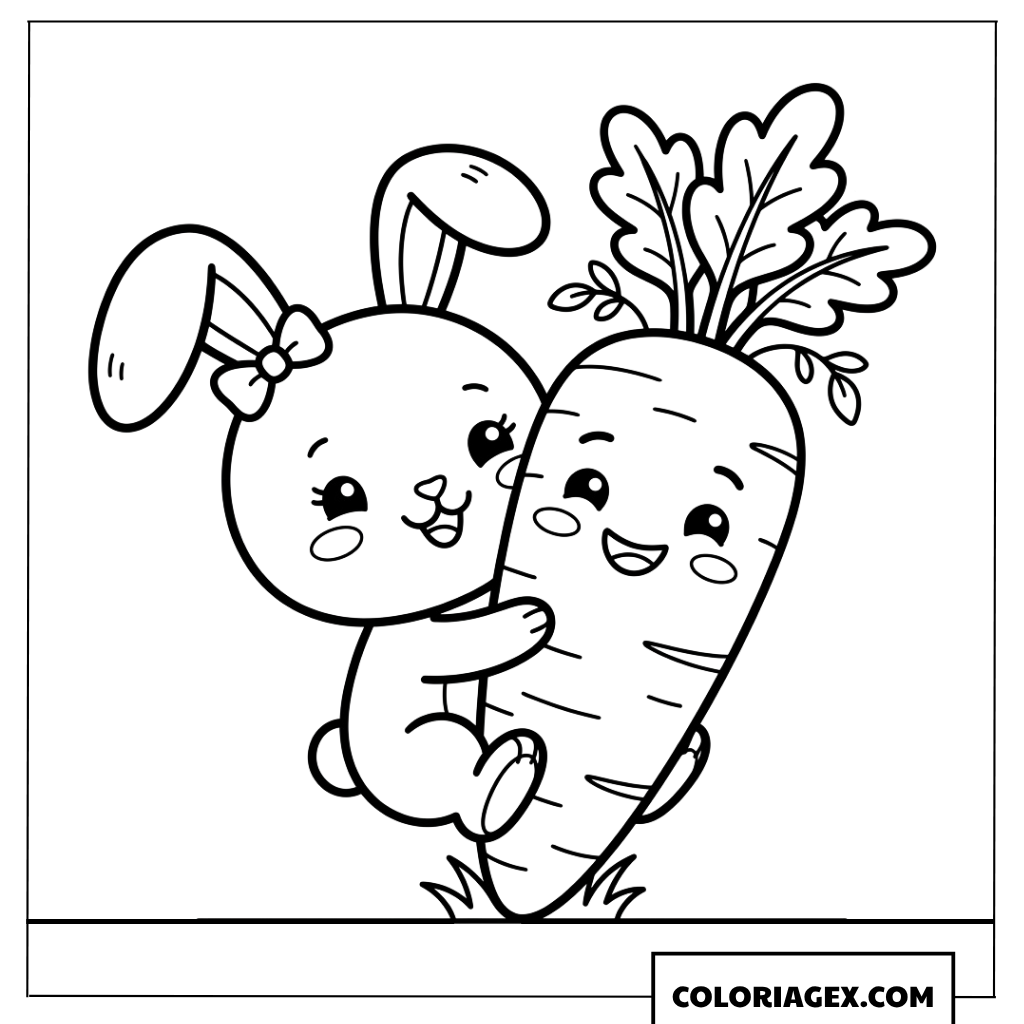 Dessin d'un lapin mignon serrant une carotte géante