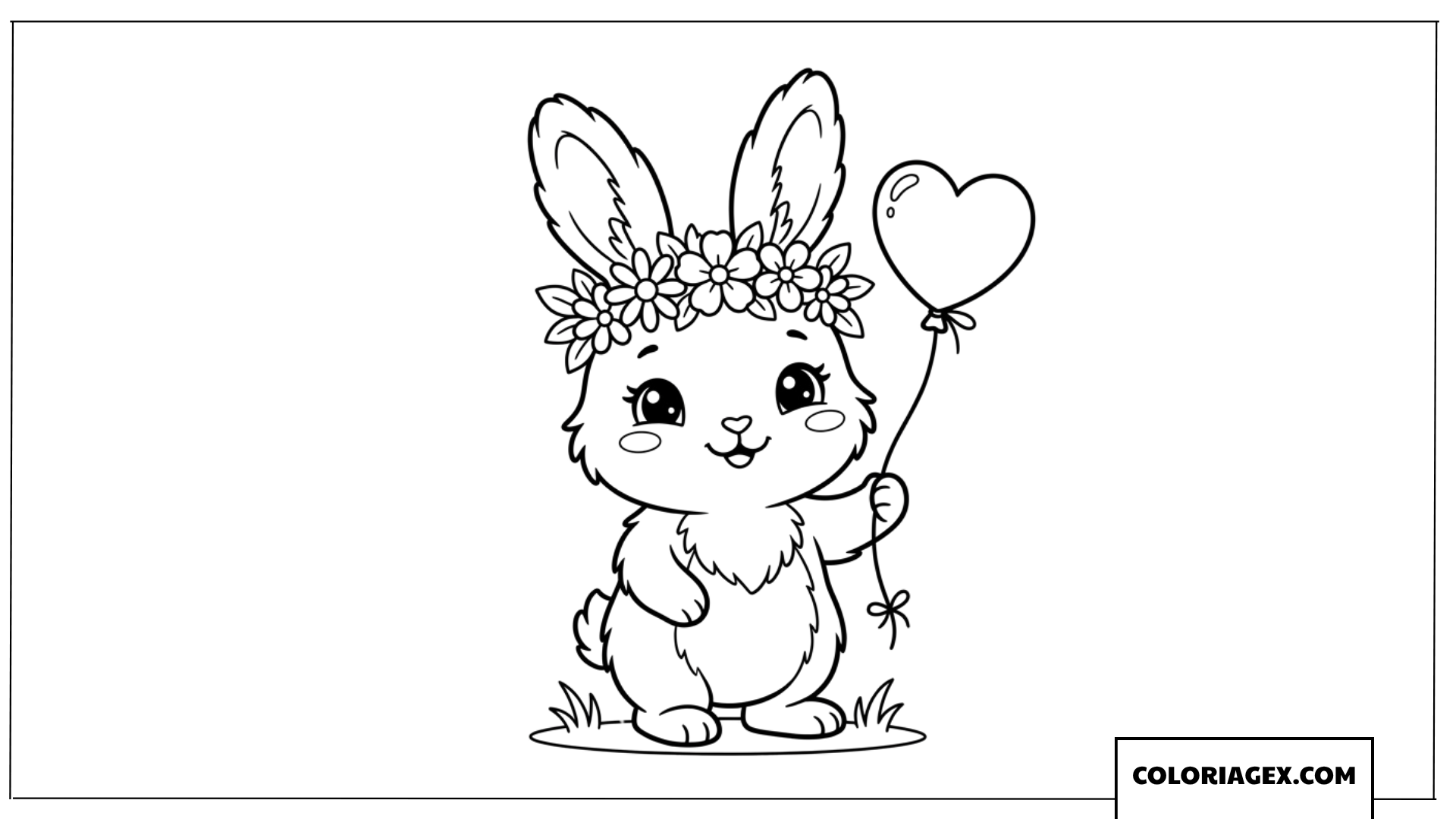 Dessin d'un mignon petit lapin tenant un ballon cœur