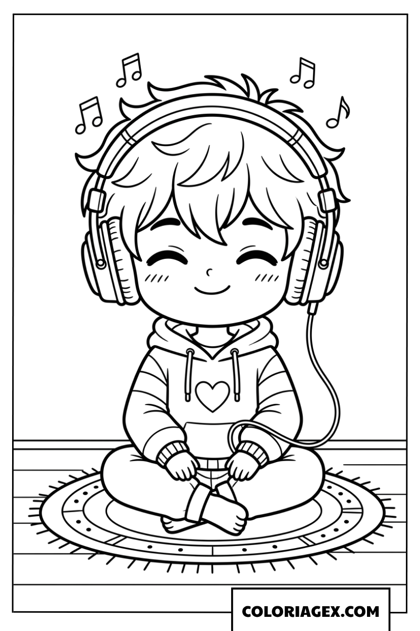 Dessin dun petit garcon chibi ecoutant de la musique