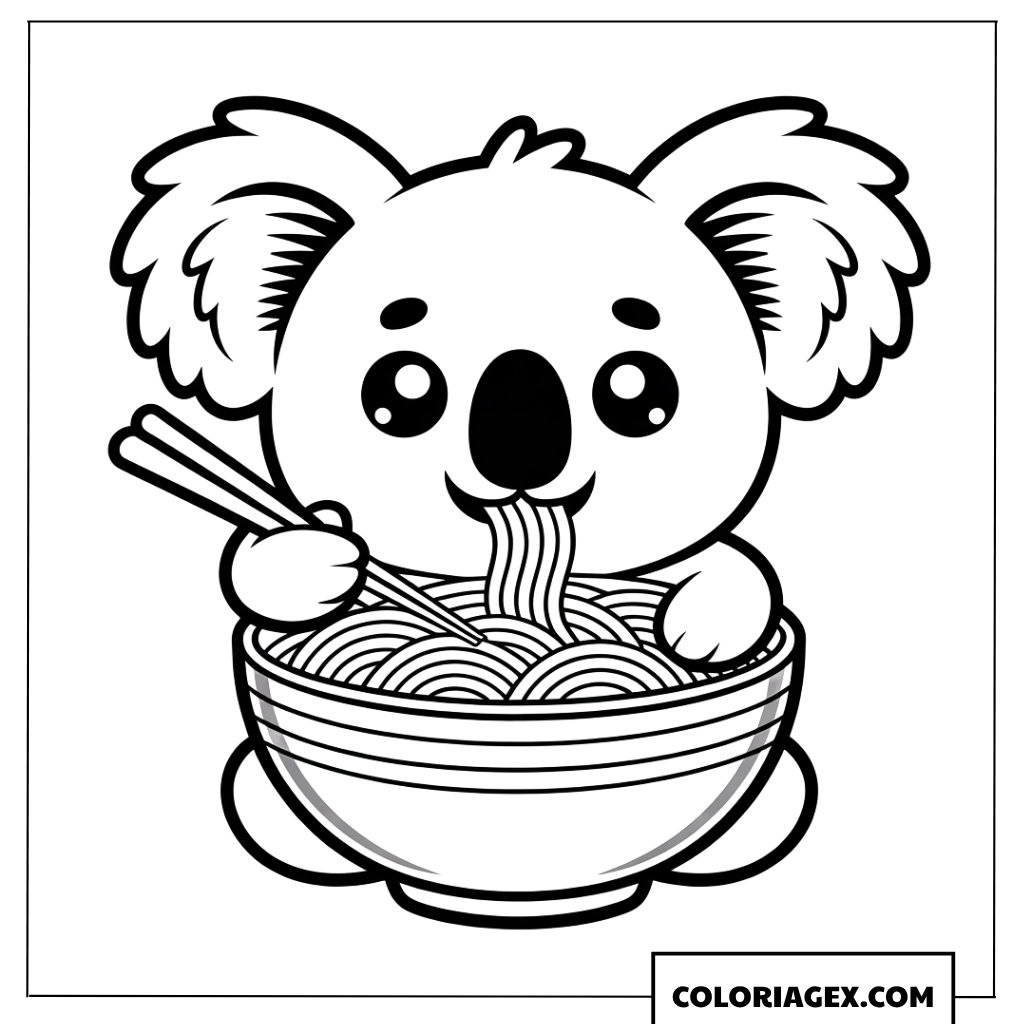 Dessin dun petit koala mignon mangeant des nouilles