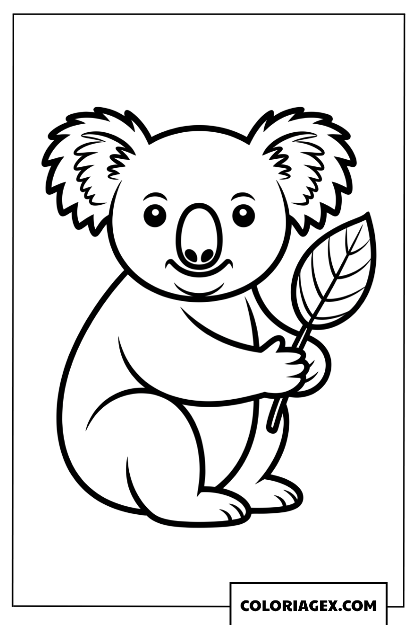 Dessin dun petit koala tenant une feuille