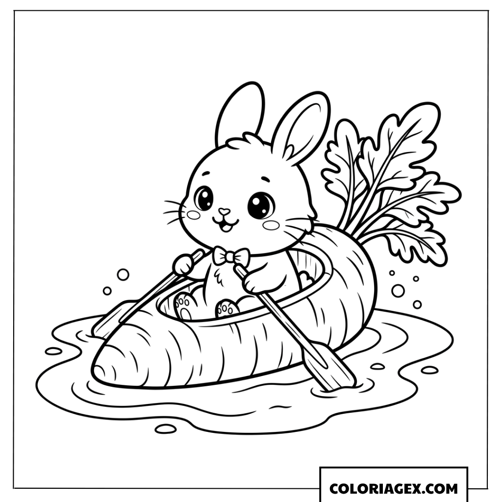 Dessin d'un petit lapin ramant dans un bateau carotte