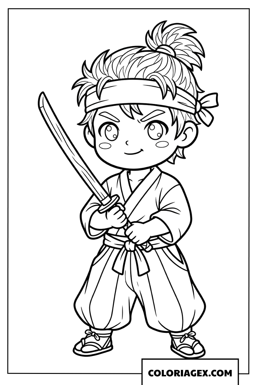 Dessin dun petit samourai chibi tenant un sabre