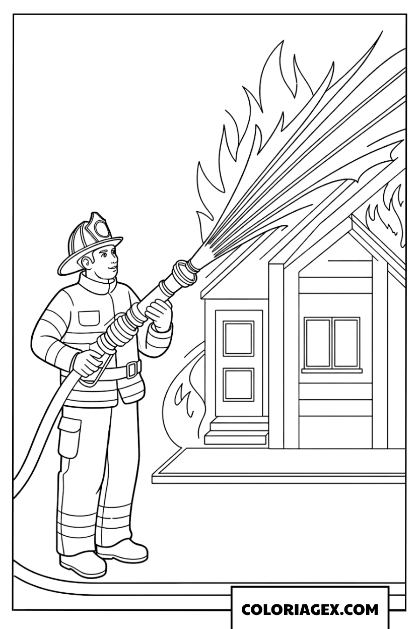 Dessin dun pompier luttant contre un incendie de maison