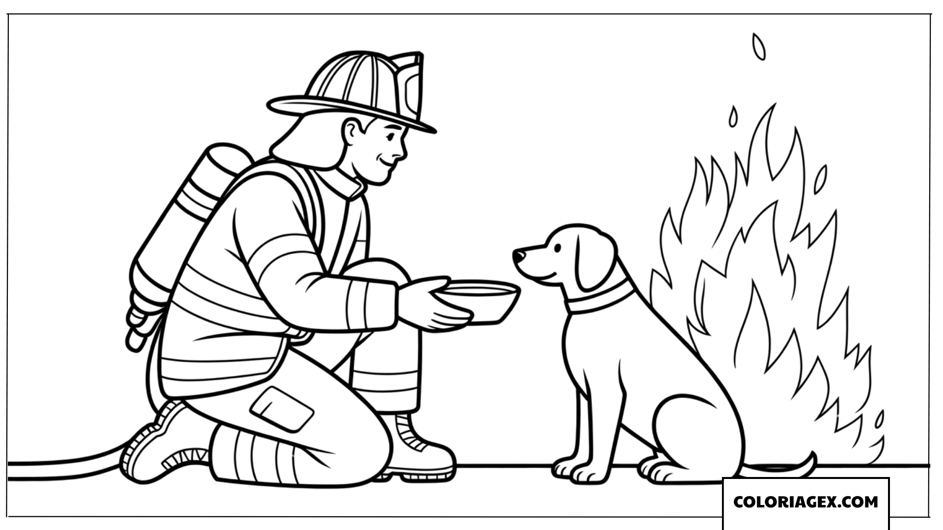 Dessin dun pompier qui donne a boire a un chien