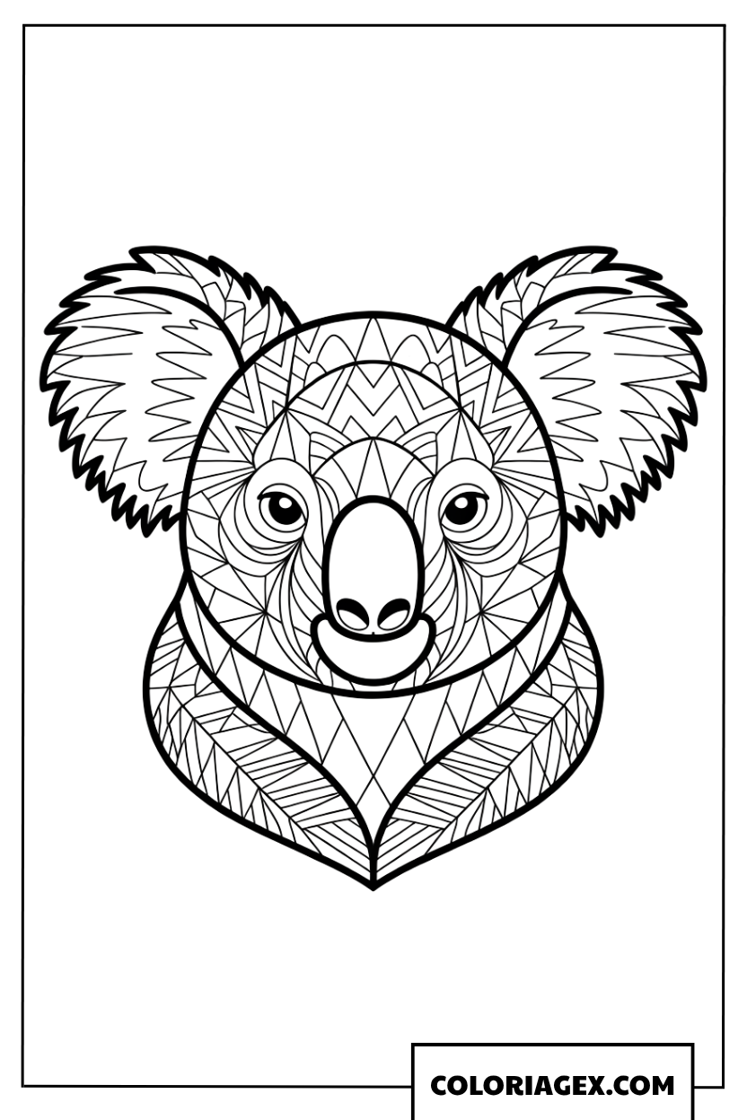 Dessin dun portrait de koala en style zentangle complexe
