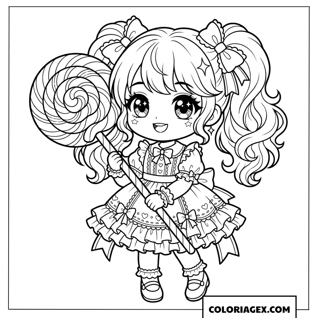Dessin dune fille chibi tenant une sucette géante