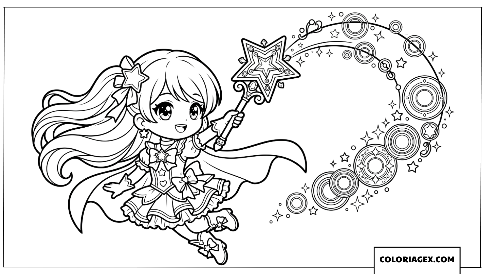 Dessin dune magicienne chibi agitant sa baguette magique