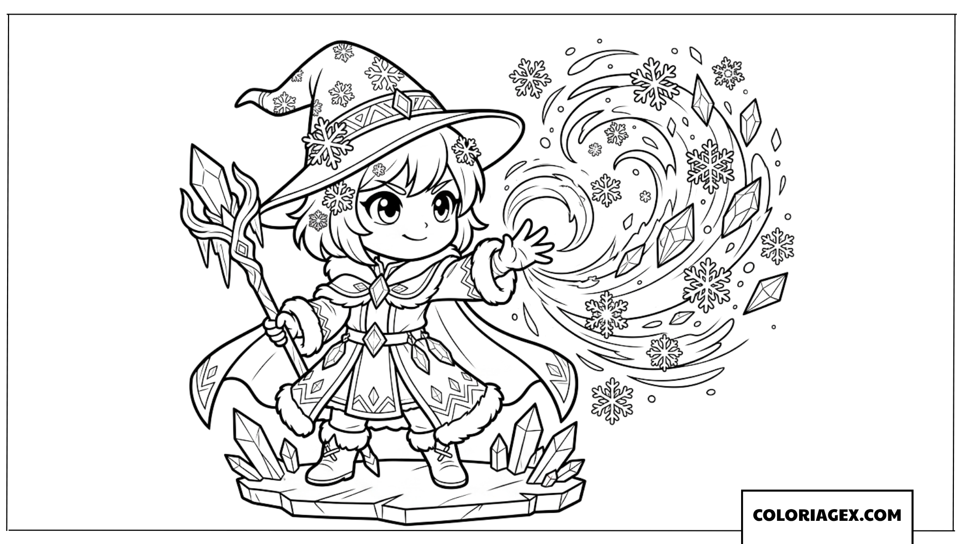 Dessin dune magicienne de glace chibi lancant un sort