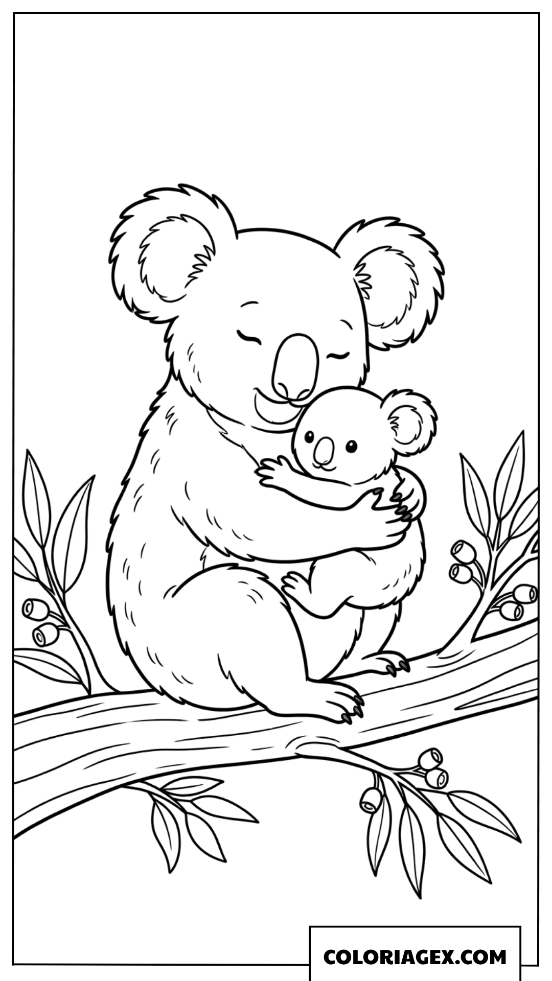 Dessin dune maman koala faisant un gros câlin