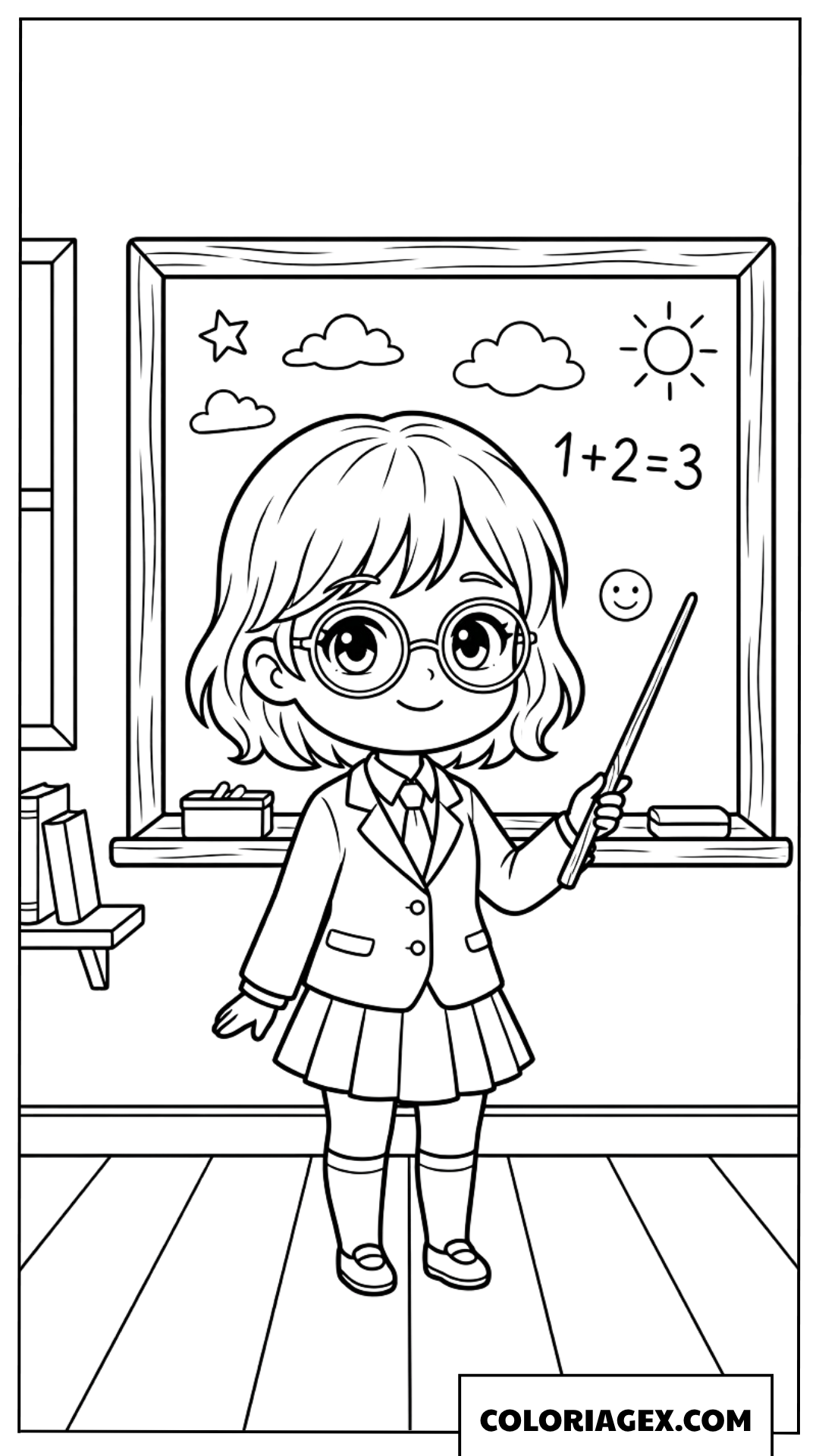 Dessin dune petite enseignante chibi avec une regle