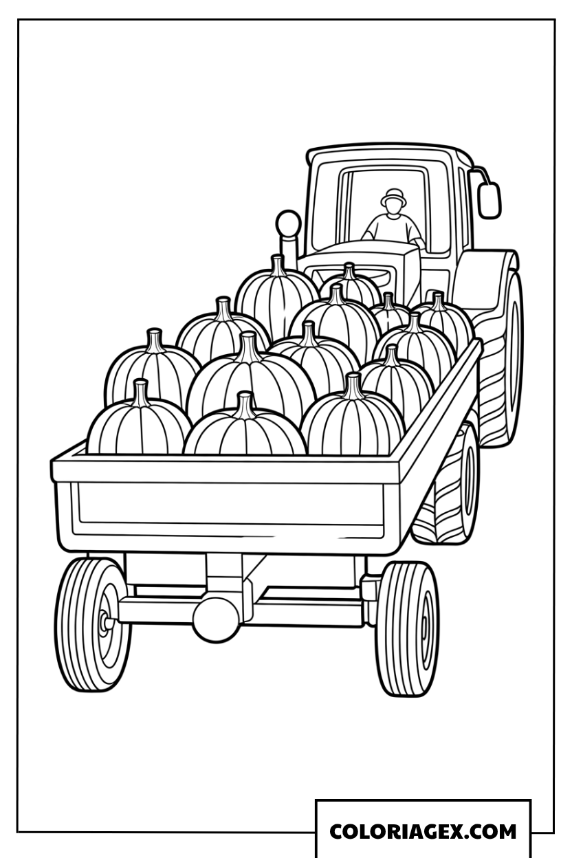 Dessin dune remorque de tracteur remplie de citrouilles