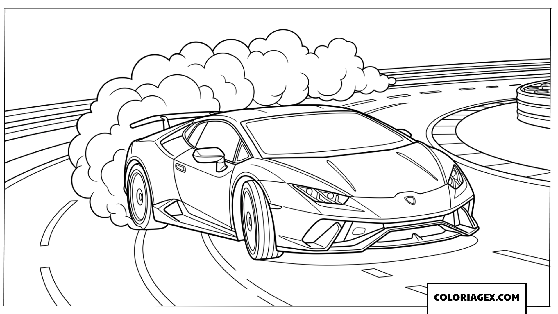 Dessin d'une voiture Lamborghini effectuant un drift impressionnant