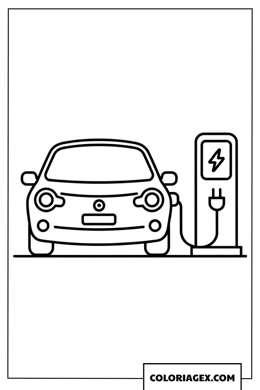 Dessin dune voiture électrique en charge à une borne