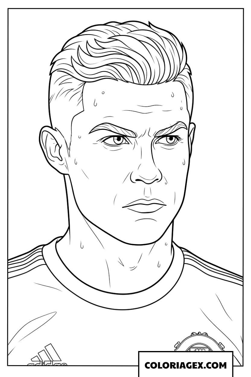 Dessin en gros plan du visage déterminé de Ronaldo