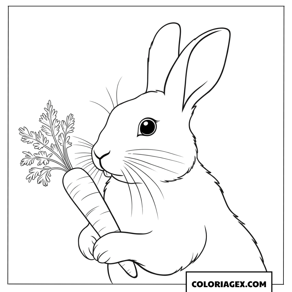 Dessin en gros plan d'un lapin tenant une petite carotte