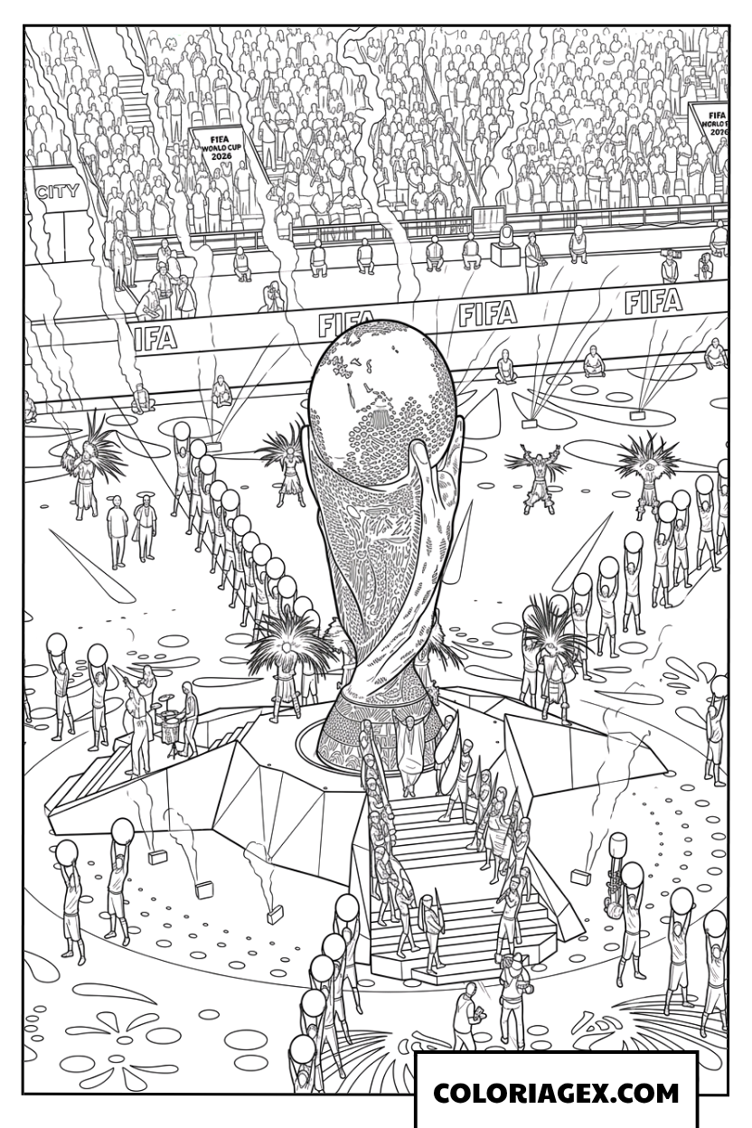 Dessin grand trophee FIFA sur scene ceremonie d ouverture 2026