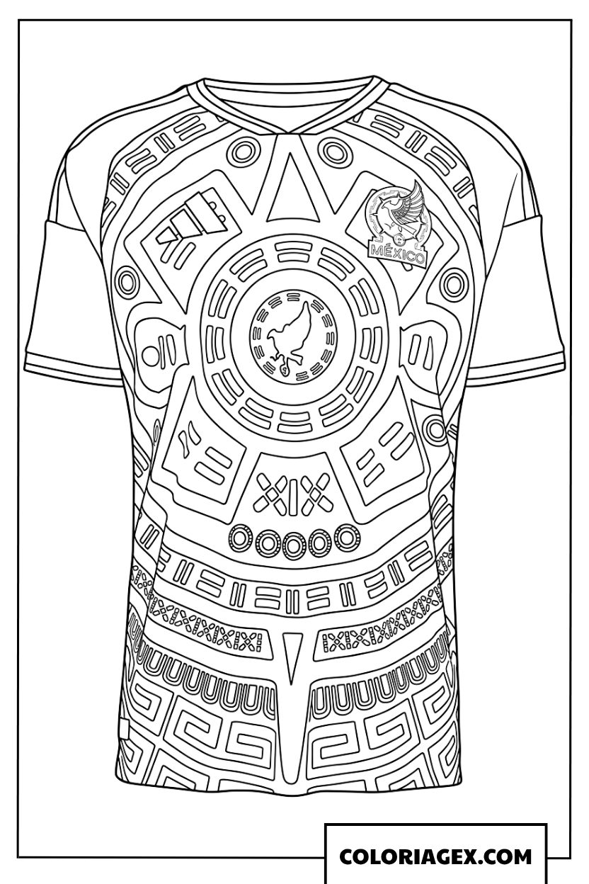 Dessin maillot du Mexique motif aztèque Coupe du Monde 2026