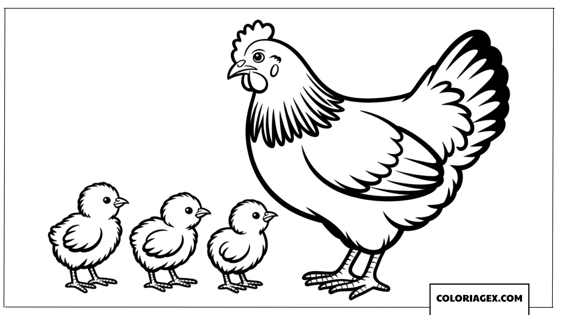 Dessin maman poule et poussins Coloriage