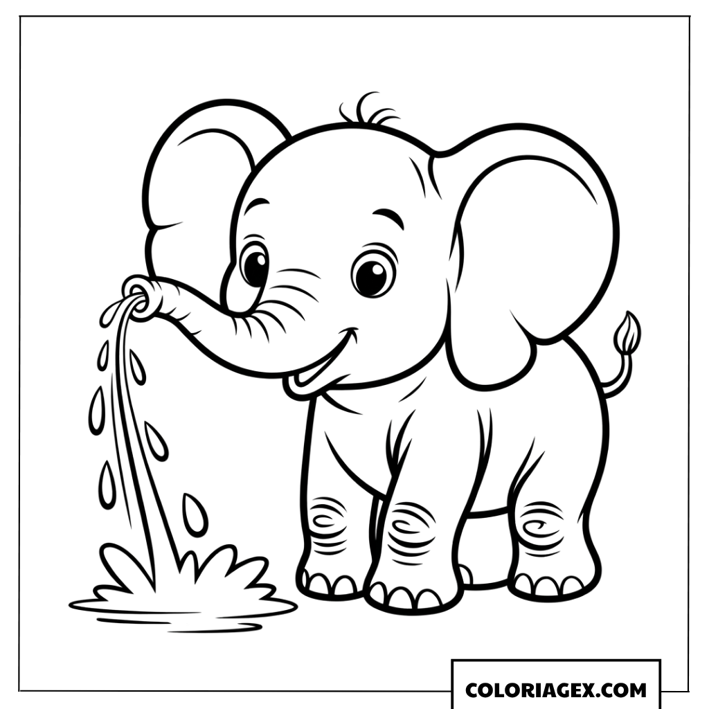 Dessin simple de bebe elephant qui joue dans l eau