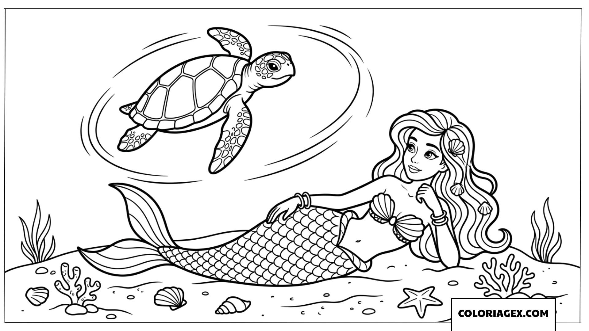 Dessin sirene se reposant sur le fond marin de l ocean