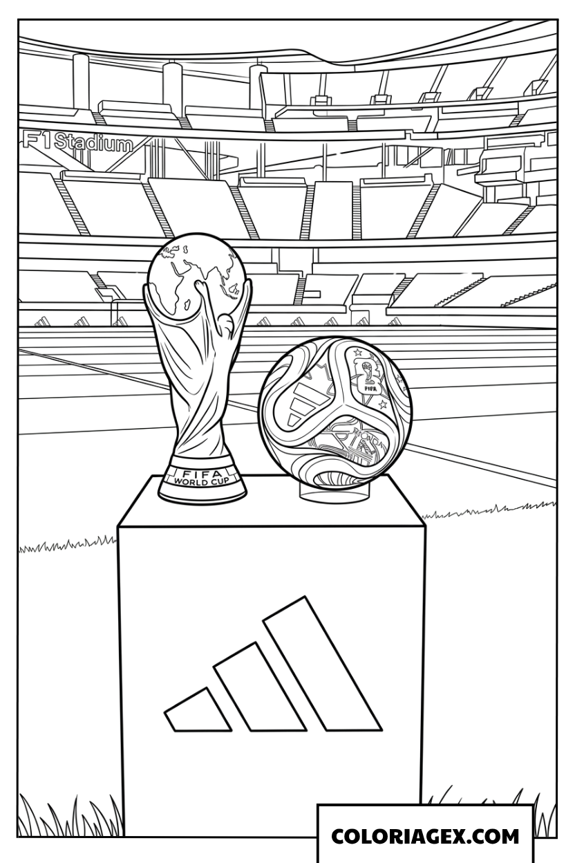 Dessin trophee et ballon sur podium Adidas dans le grand stade