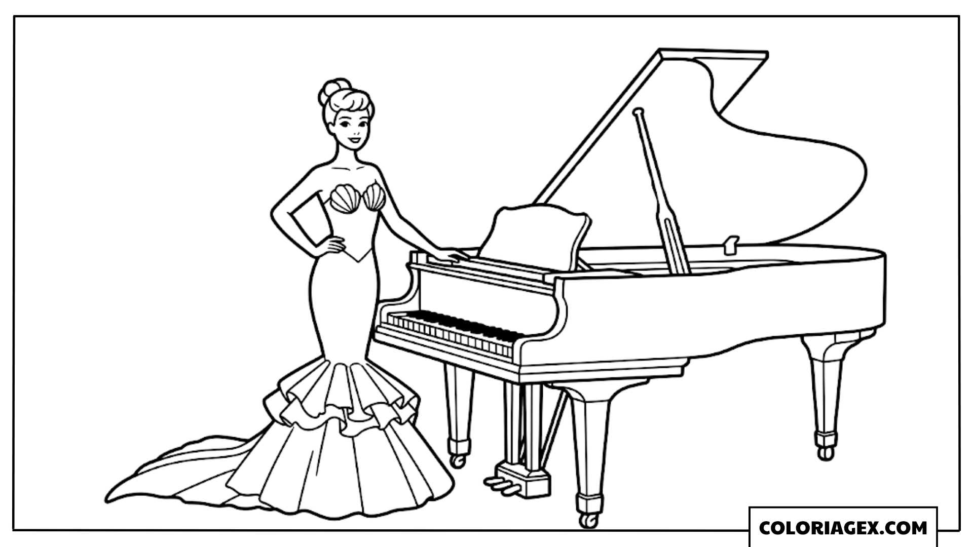 Élégante au piano coloriage